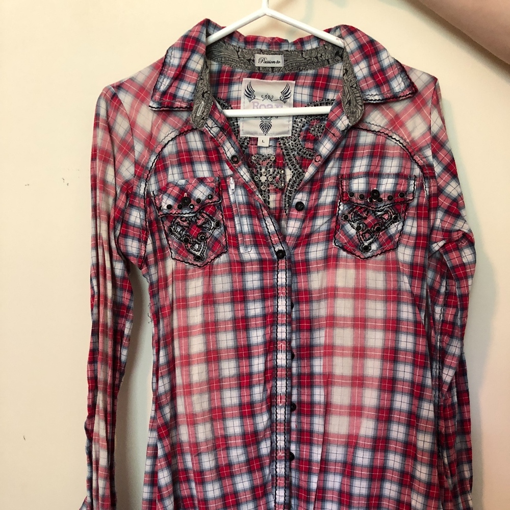 ROAR Red & White Plaid Long-Sleeve Shirt